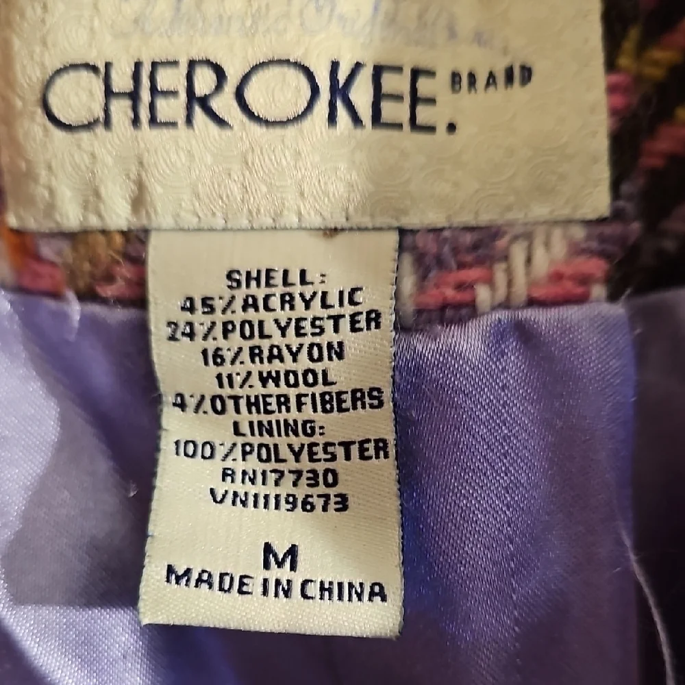 Cherokee Colorful Plaid Girl's Pea Coat Size Medium - Picture 2 of 6
